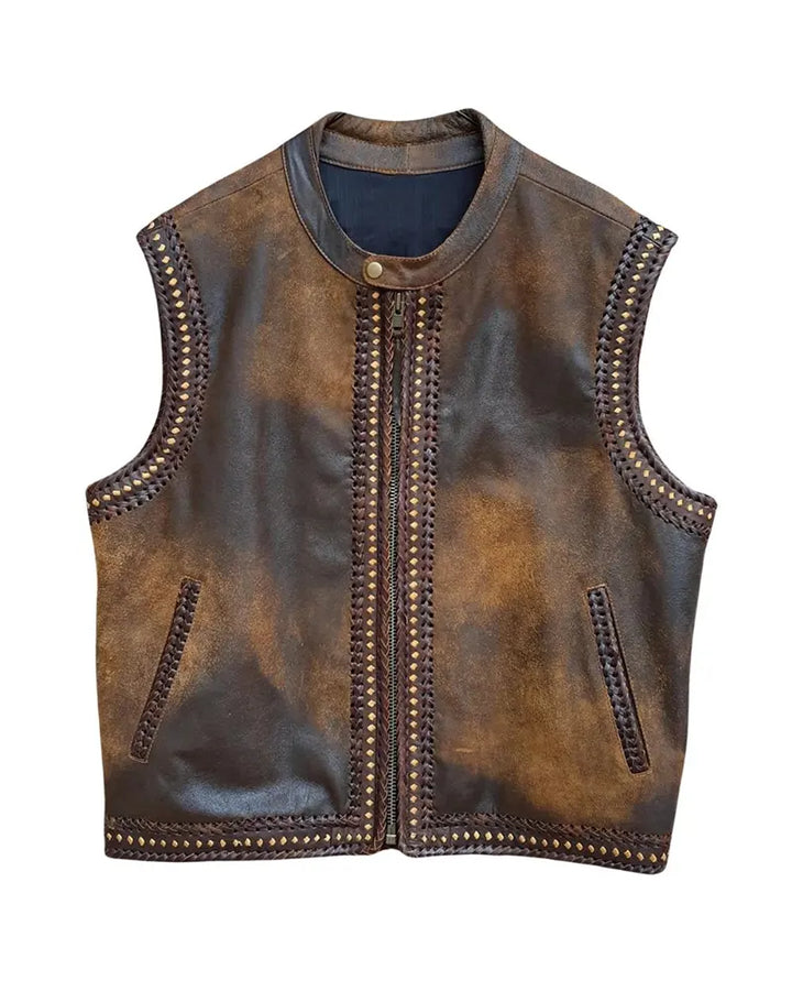 Mens Distressed Brown Leather Vest