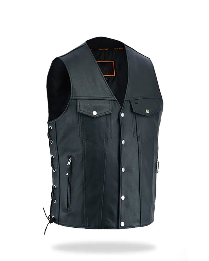 Mens Black Biker Leather Vest
