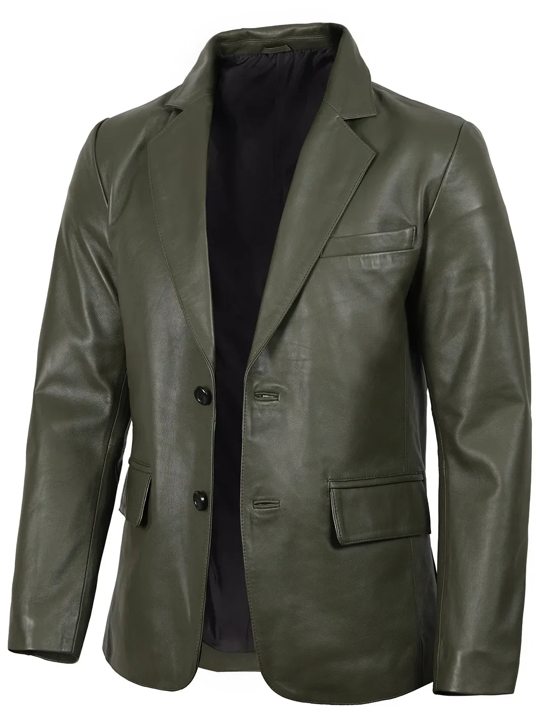 Men's Dark Green Real Leather Blazer