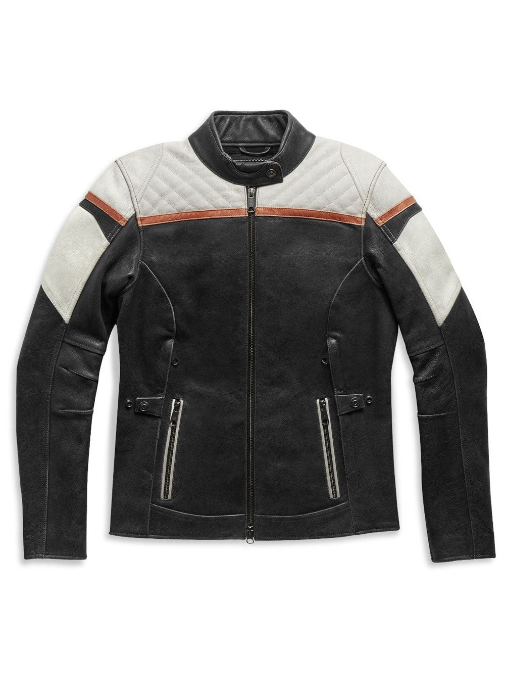 Leather Jacket, White/Black/Orange