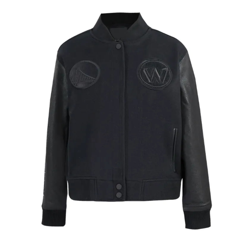 Golden State Warriors Triple Black Varsity Wool-Leather Jacket