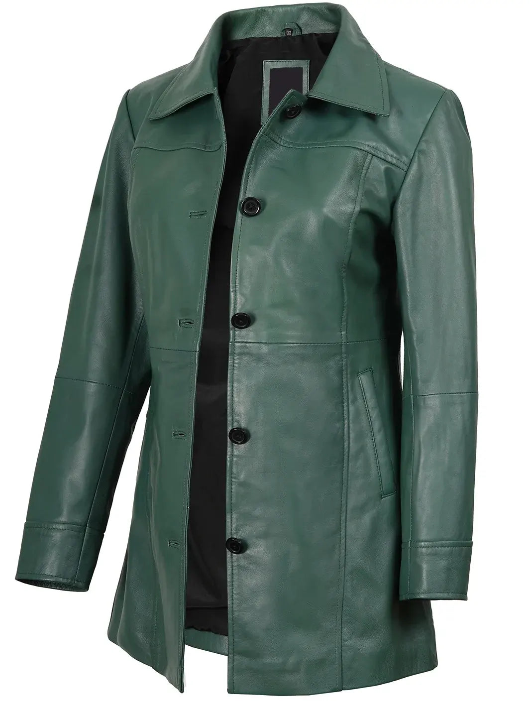 Kandis Women's Green Real Leather Car Coat