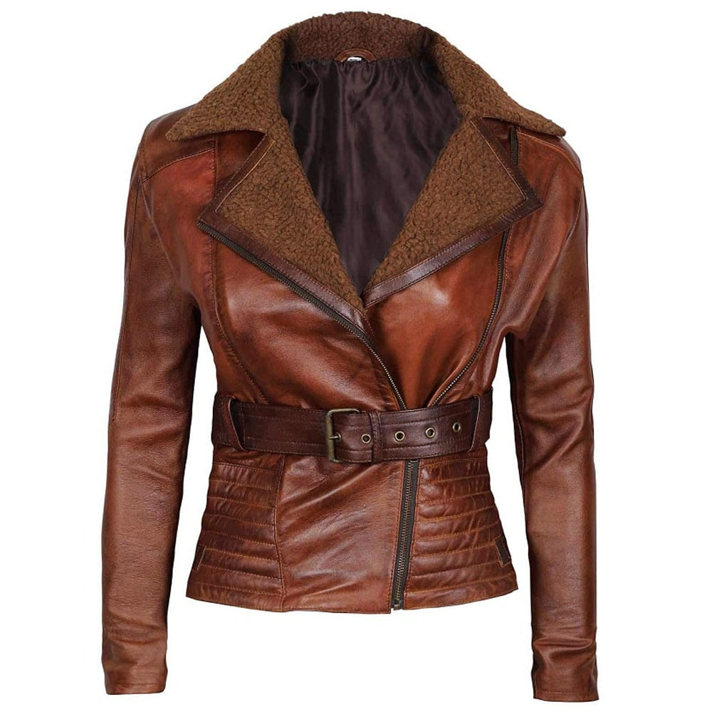 Premium Stylish Brown Biker Fashion Leather Jacket for Women