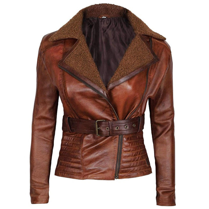 Premium Stylish Brown Biker Fashion Leather Jacket for Women