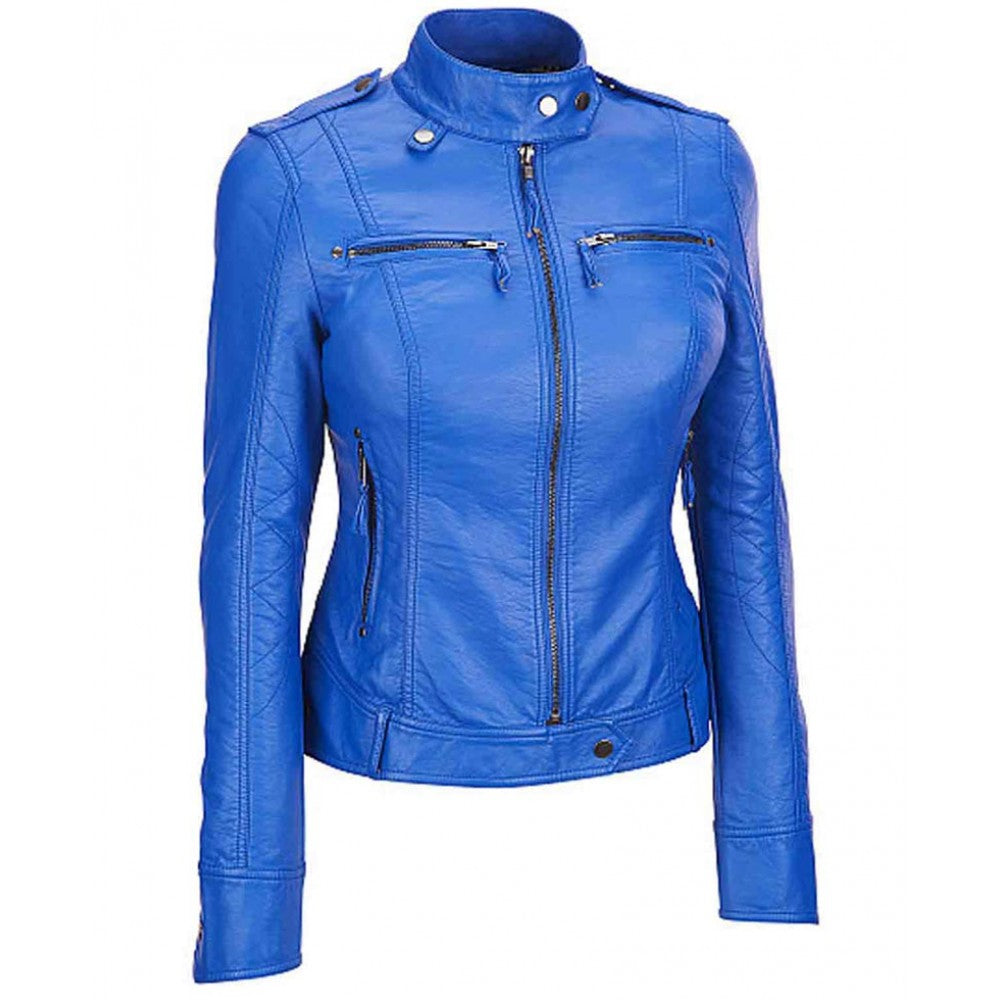 Premium Stylish Blue Fashion Leather Jacket for Women