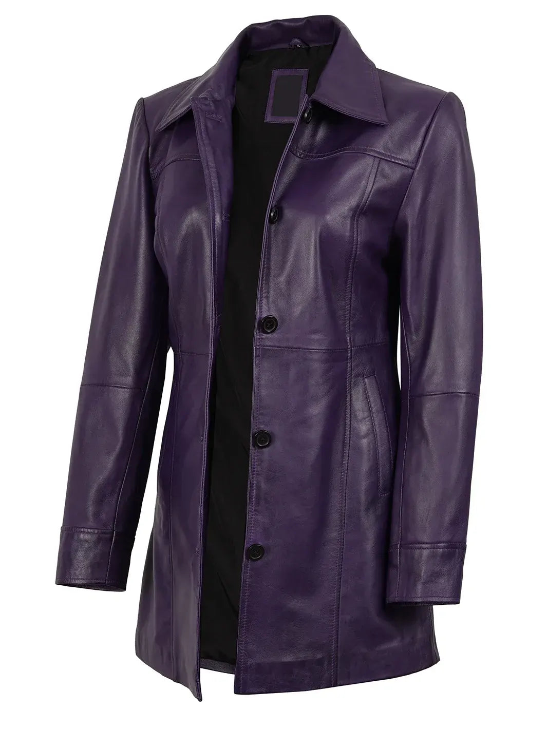 Kandis Women's Leather Purple 3/4 Length Car Coat