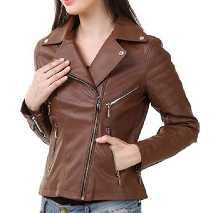 Premium Stylish Brown Fashion Leather Jacket for Women