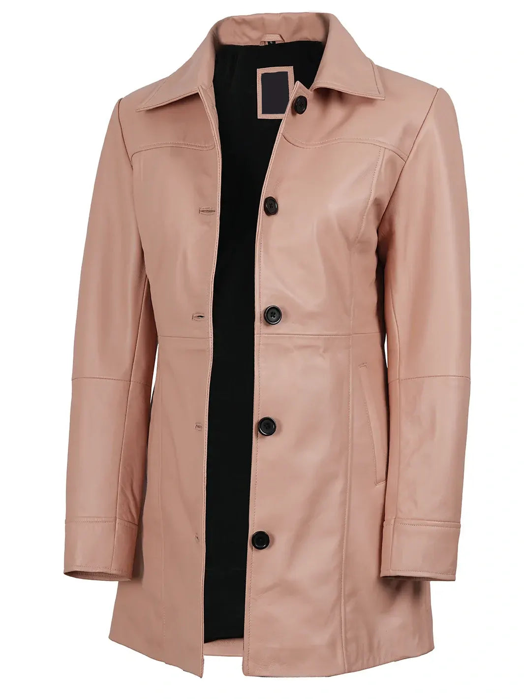 Kandis Women Pink Real Leather Car Coat