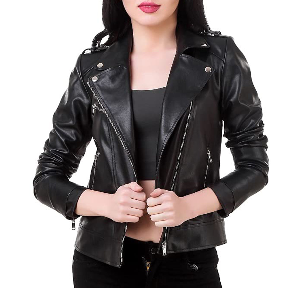 Premium Stylish Black Fashion Leather Jacket for Women