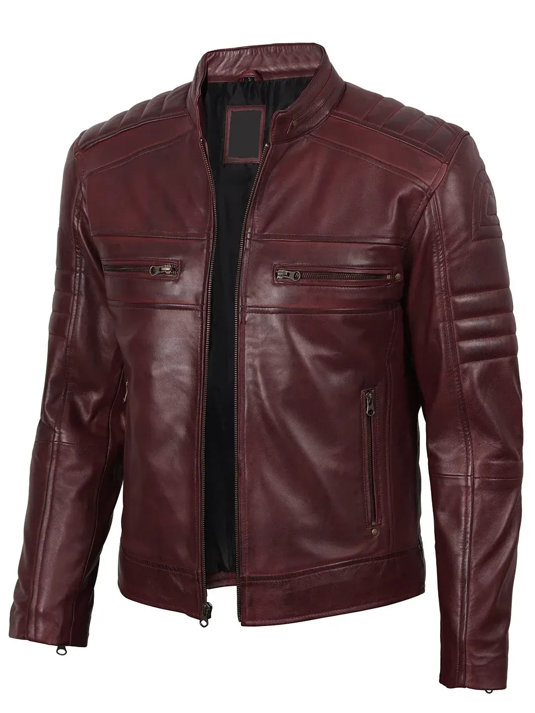 Mens Burgundy Cafe Racer Leather Jacket