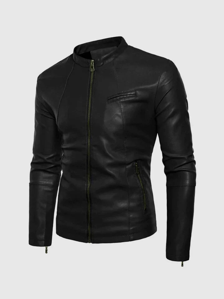 Small Collar Leather Jacket