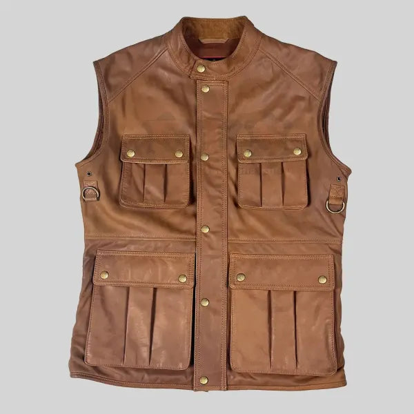 Men’s Multi Pocket Brown Leather Vest