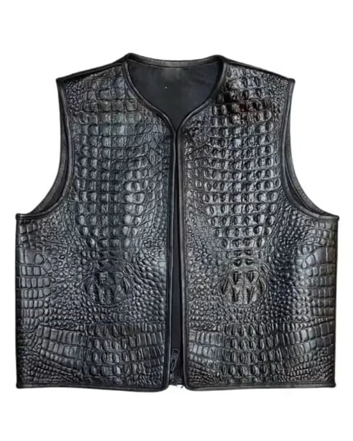 Men’s Black Embossed Biker Leather Vest