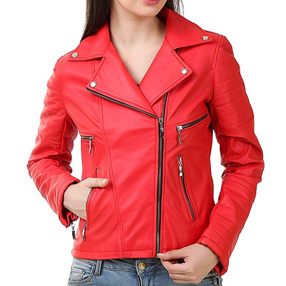 Premium Stylish Red Fashion Leather Jacket for Women