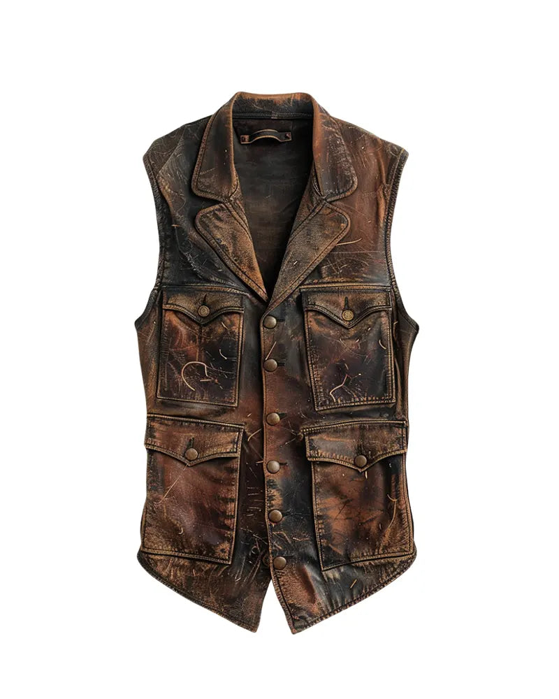 Men’s Brown Vintage Distressed Leather Vest