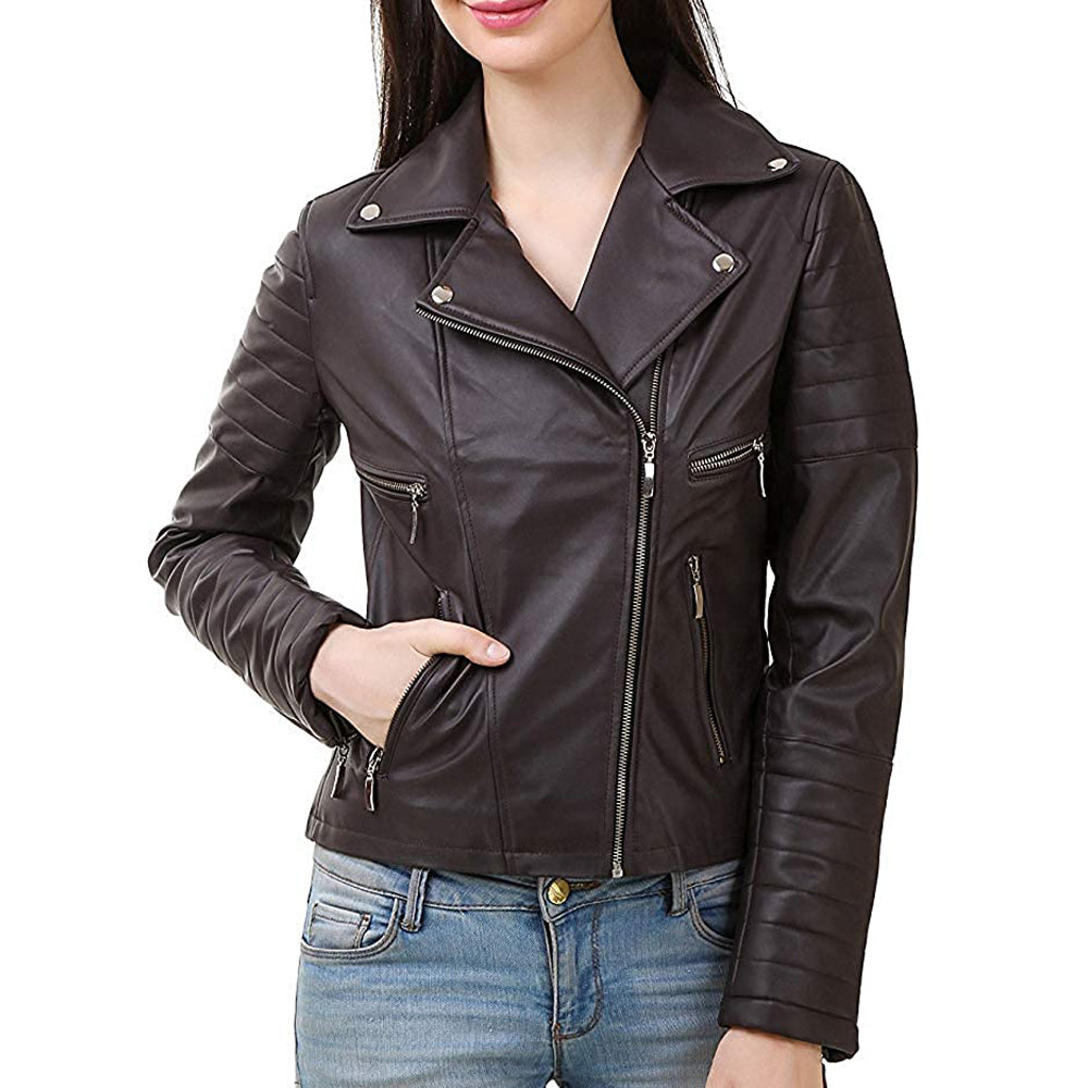 Premium Stylish Brown Fashion Leather Jacket for Women