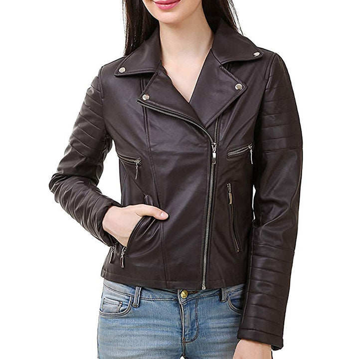 Premium Stylish Brown Fashion Leather Jacket for Women