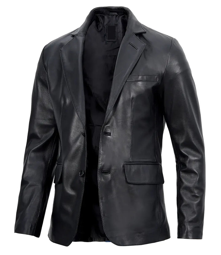 Mens Real Lambskin Black Leather Blazer