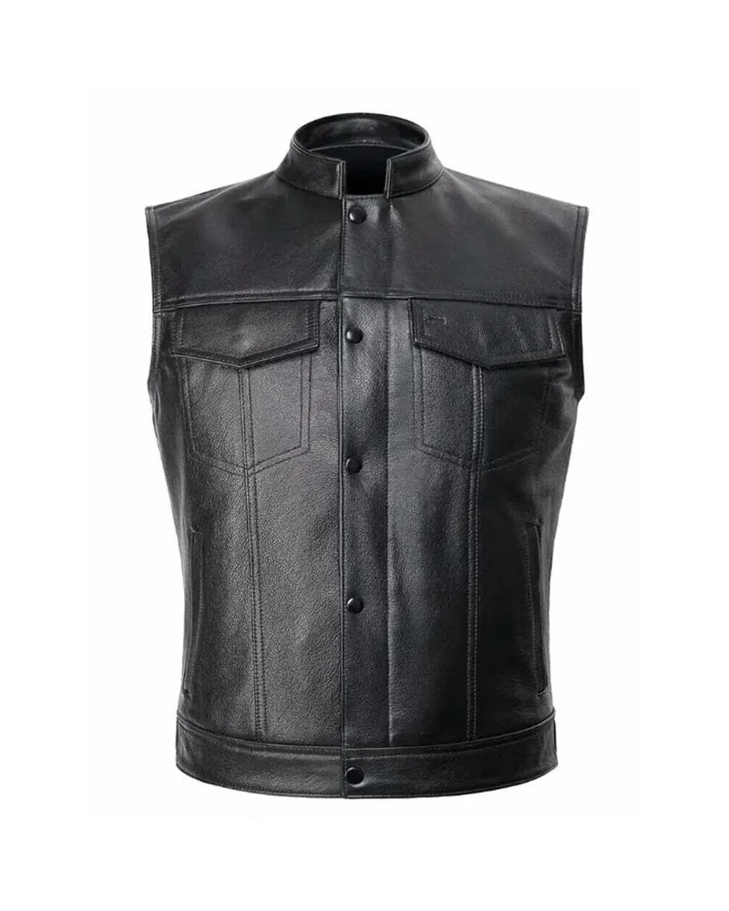 Men’s Black Motorcycle Biker leather Vest