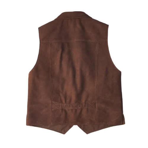 Men Brown Multi Pocket Style Leather Vest