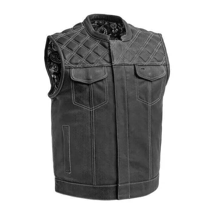 Kaida Leathers Club Style Leather Vest – Heavy-Duty Zippers & Snap Closures