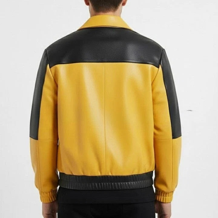 Men’s Yellow Black Contrast Leather Jacket – Urban Fashion Fit