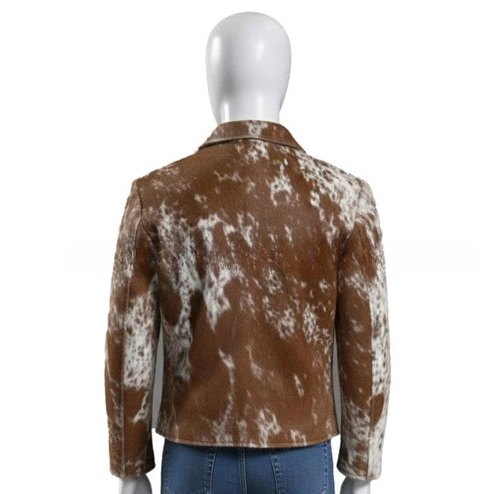 Mens Mocha Brown Zip Leather Jacket with All Over Marbled Texture Sleek Everyday Casual Wear