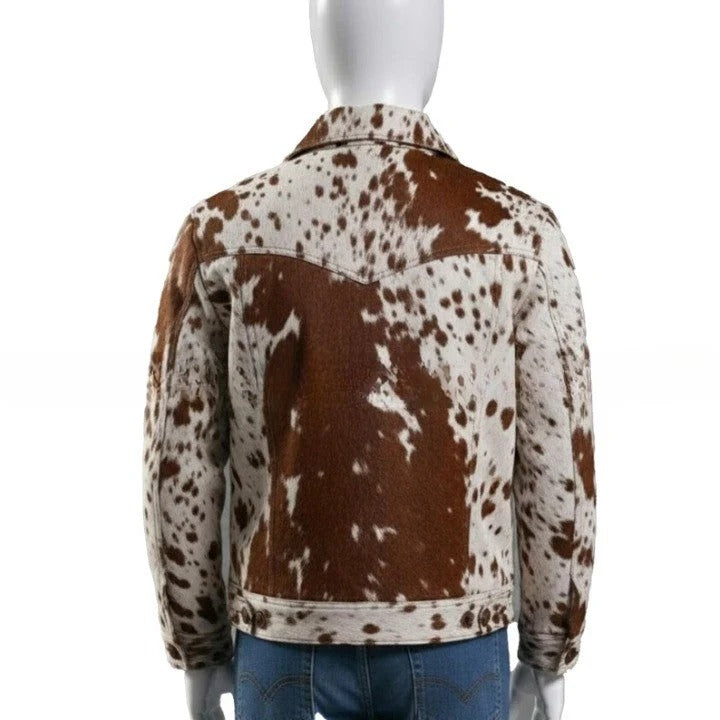 Mens Hair On Cowhide Leather Trucker Jacket Western Style