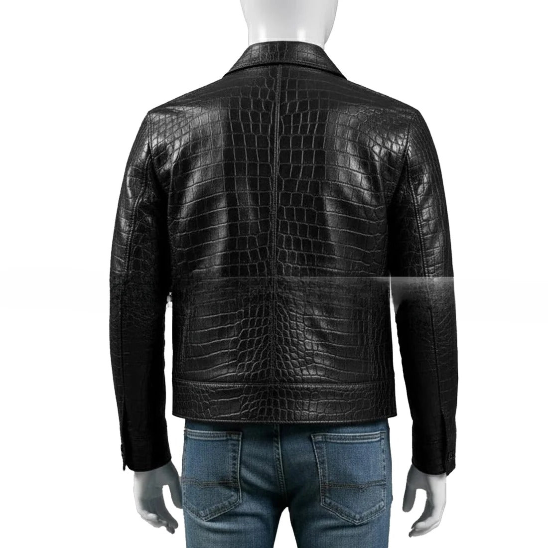 Mens Black Crocodile Embossed Genuine Leather Jacket Slim Fit