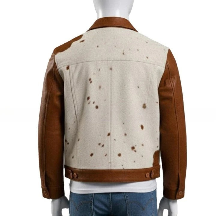 Mens Hair On Cowhide Leather Trucker Jackett Western Style