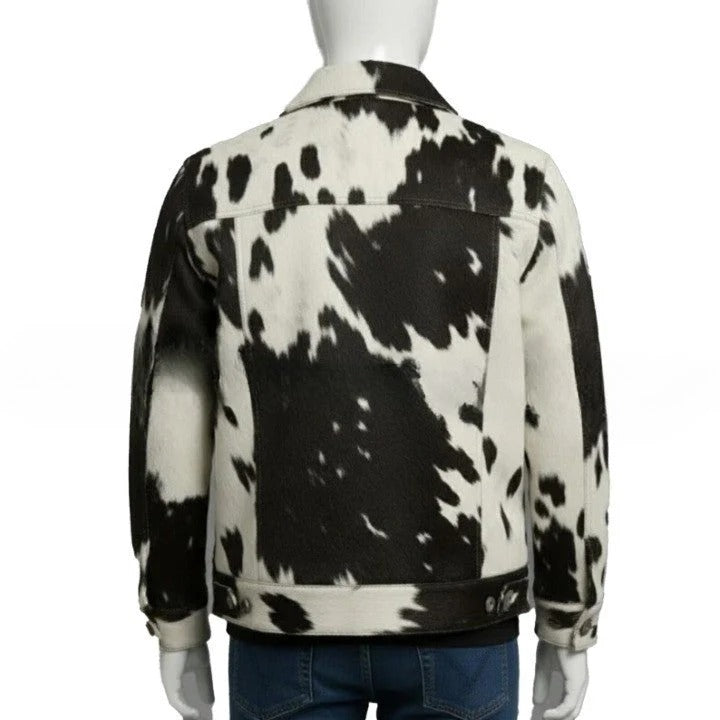Mens Black and White Asymmetric Zip Leather Jacket with Wide Lapel Modern Statement Outerwear