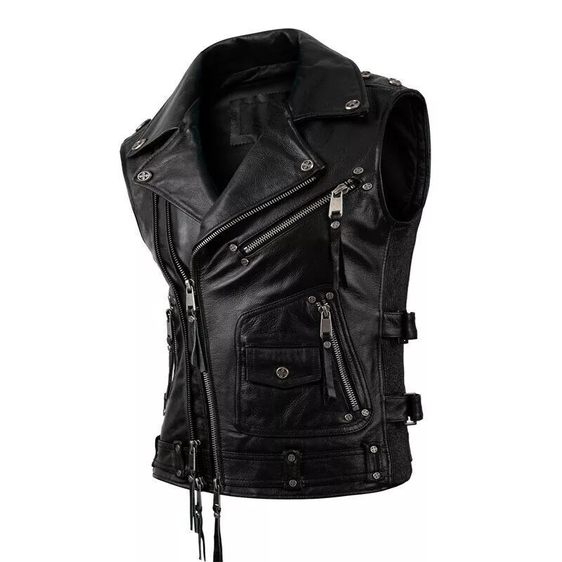 Black Leather Motorcycle Vest – Kaida Leathers Custom Fit & Timeless Style