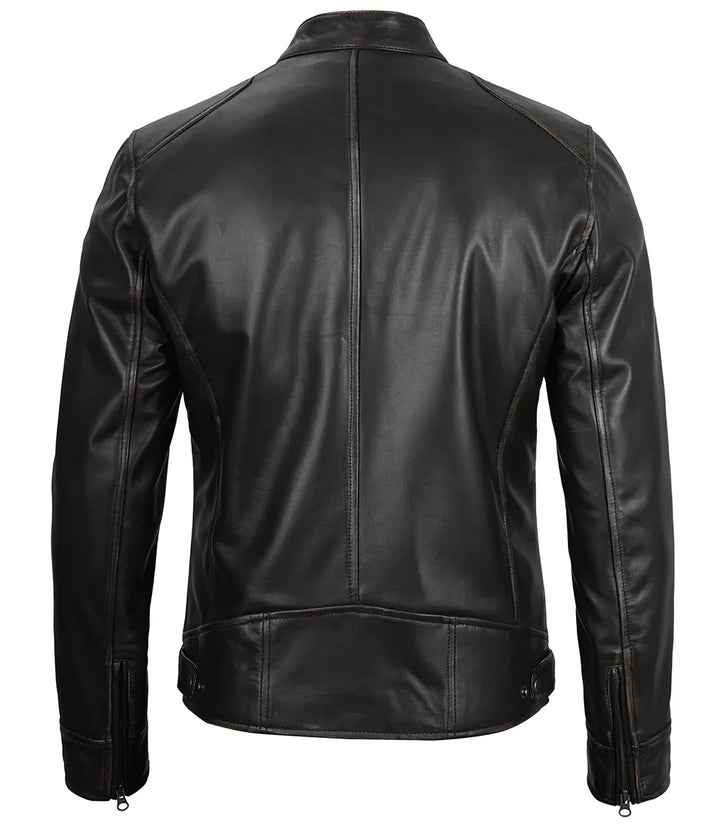 Dodge Men's Black Cafe Racer Leather Jacket