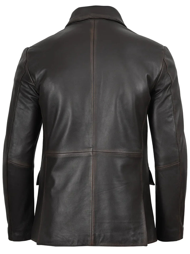 Mens Dark Brown Rub Off Leather Blazer