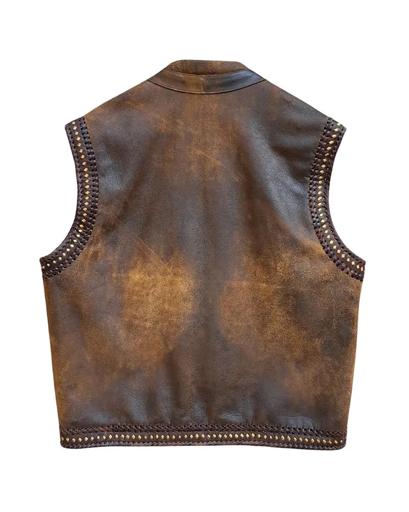 Mens Distressed Brown Leather Vest