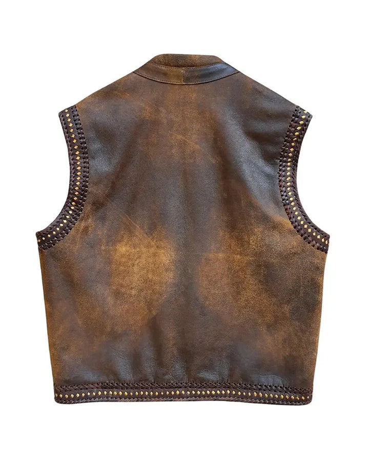 Mens Distressed Brown Leather Vest