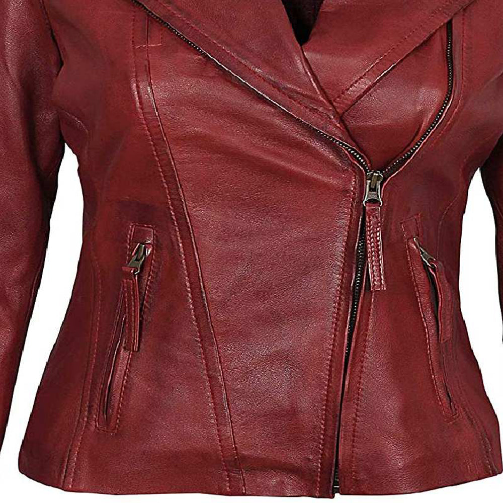 Premium Stylish Red Biker Fashion Leather Jacket for Women