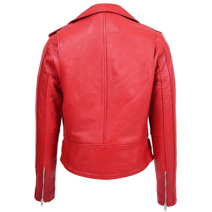 Womens Real Leather Biker Brando Style Jacket Mia Red