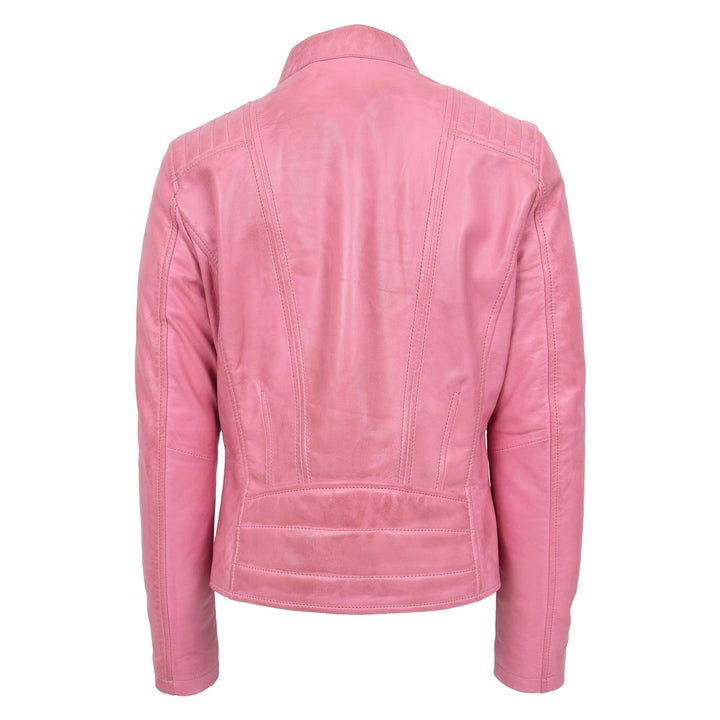 Womens Real Leather Classic Biker Jacket Sophia Baby Pink