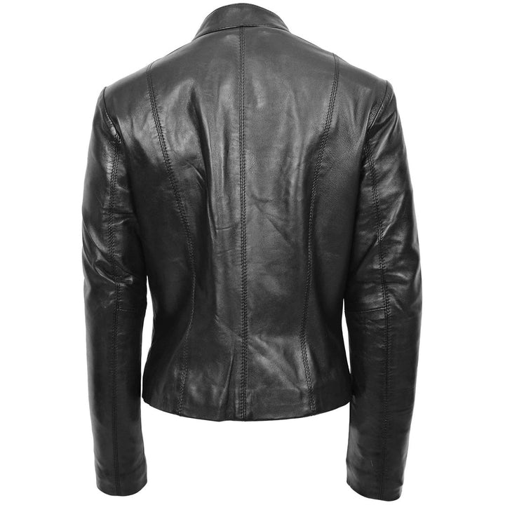 Womens Real Leather Casual Biker Jacket Zoe Black