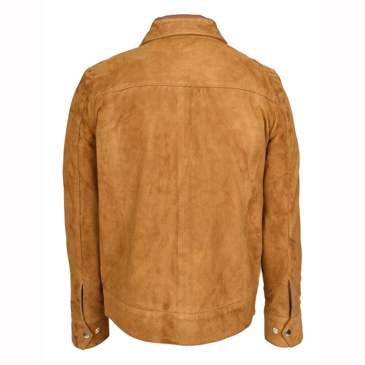 Mens Real Goat Suede Jacket Classic Zip Box Style Larry Cognac