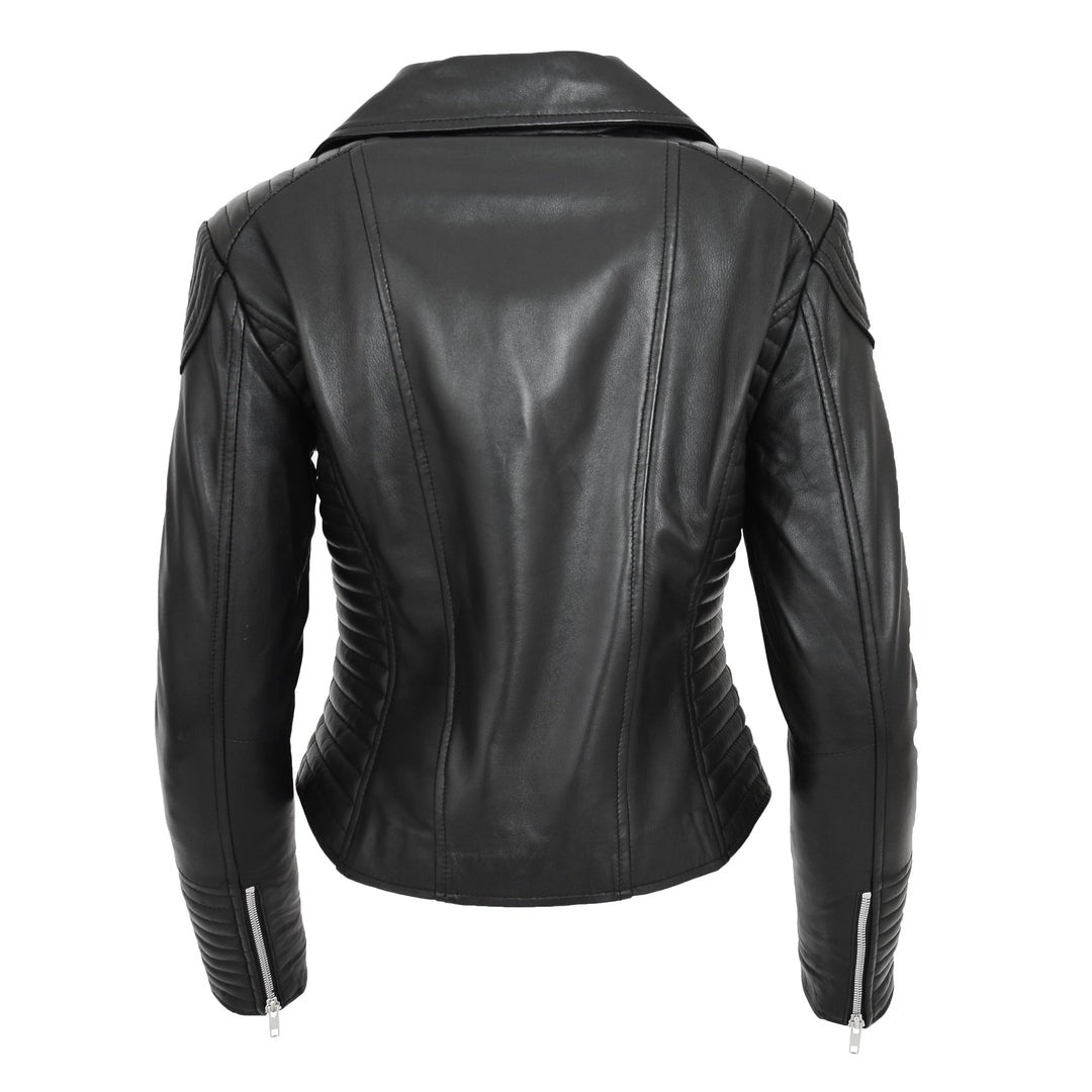 Womens Soft Leather Cross Zip Biker Jacket Anna Black