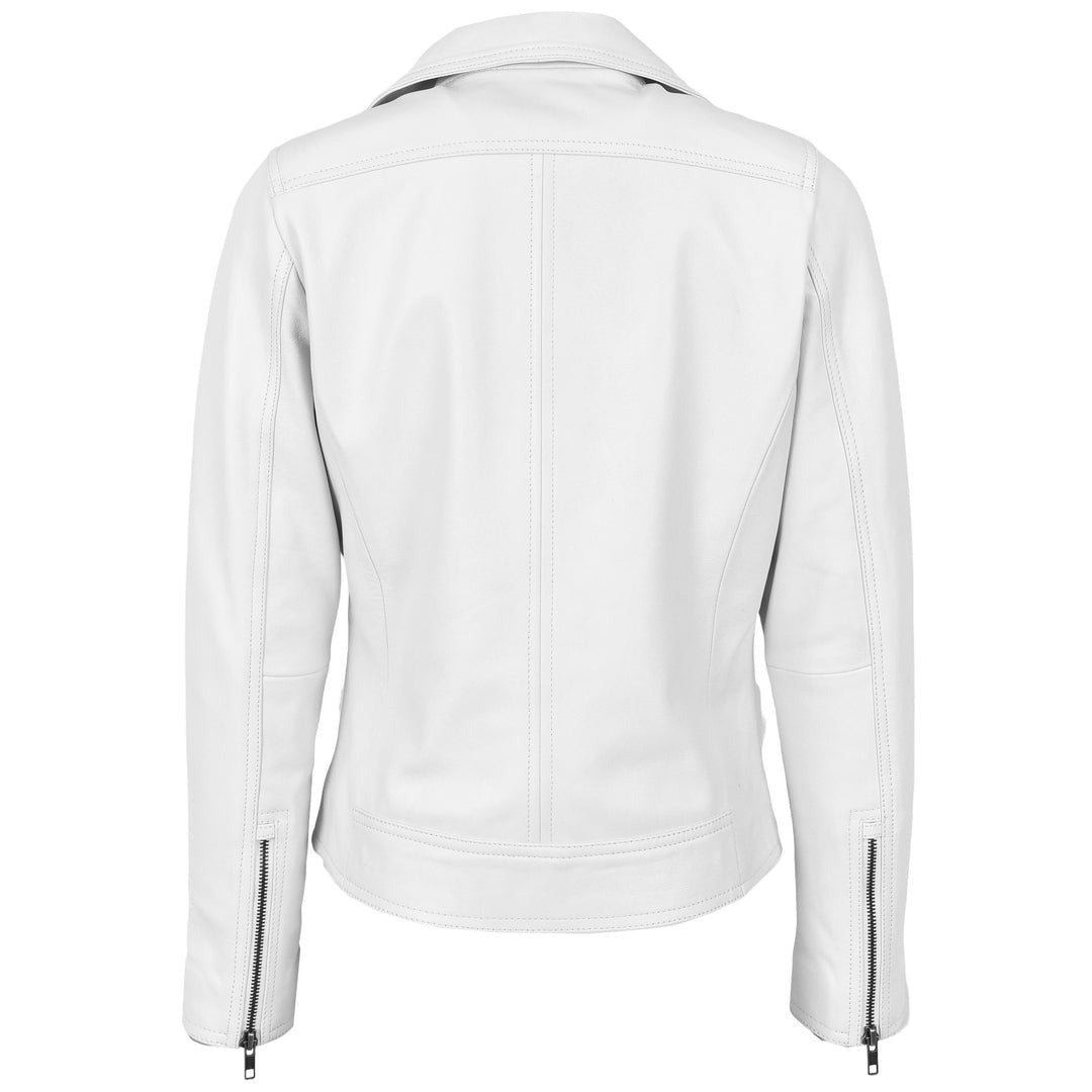Womens Soft Leather Cross Zip Biker Jacket Lola White