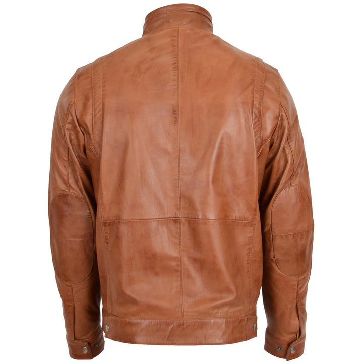 Men's Standing Collar Leather Jacket Tony Tan
