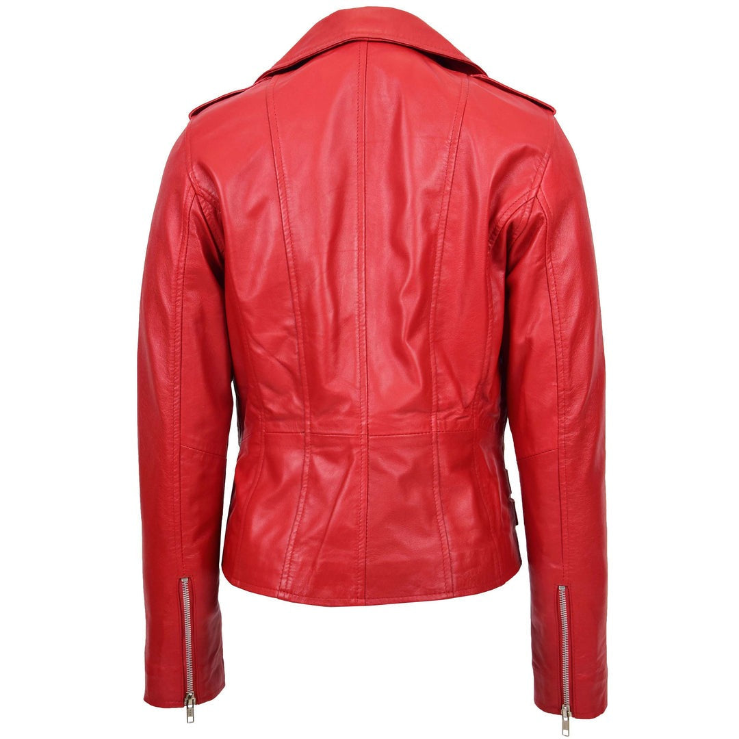Womens Cross Zip Biker Leather Jacket Cara Red