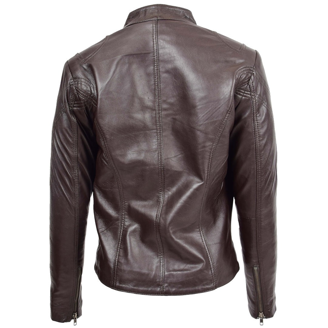 Womens Leather Standing Collar Jacket Becky Brown