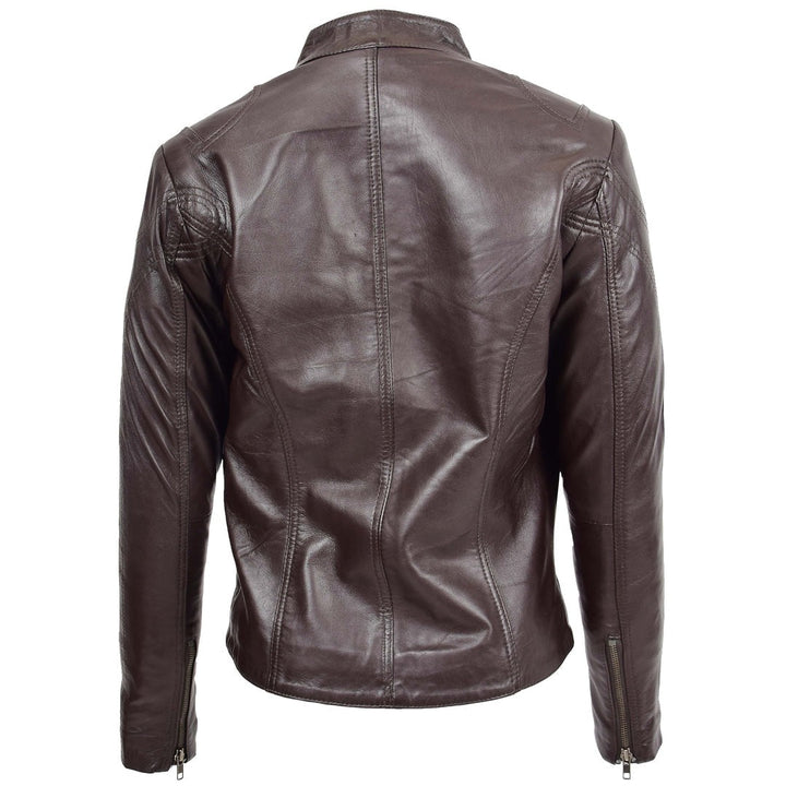 Womens Leather Standing Collar Jacket Becky Brown