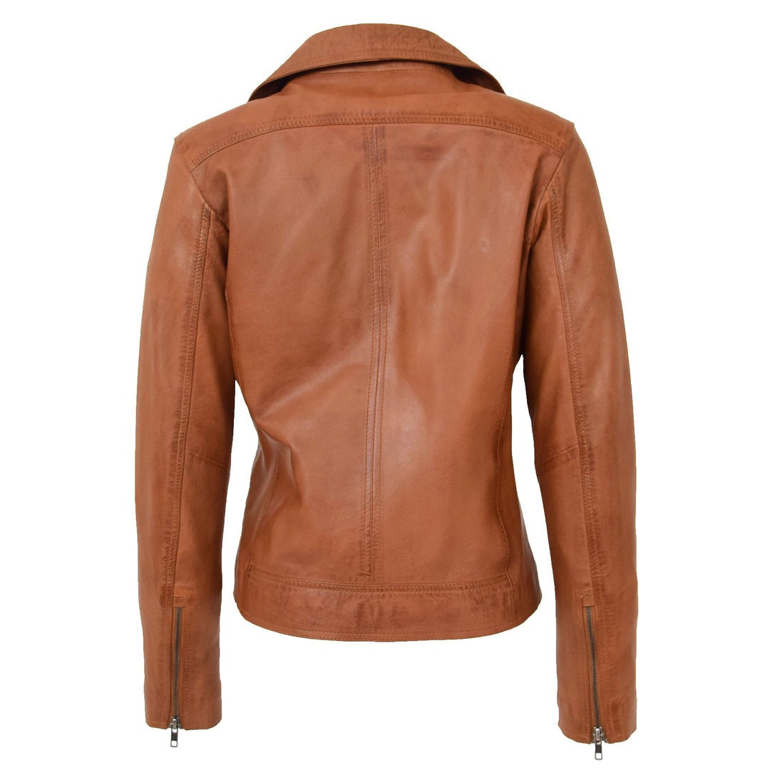 \woman jackets\Womens Soft Leather Cross Zip Biker Jacket Lola Tan