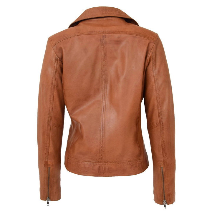 \woman jackets\Womens Soft Leather Cross Zip Biker Jacket Lola Tan