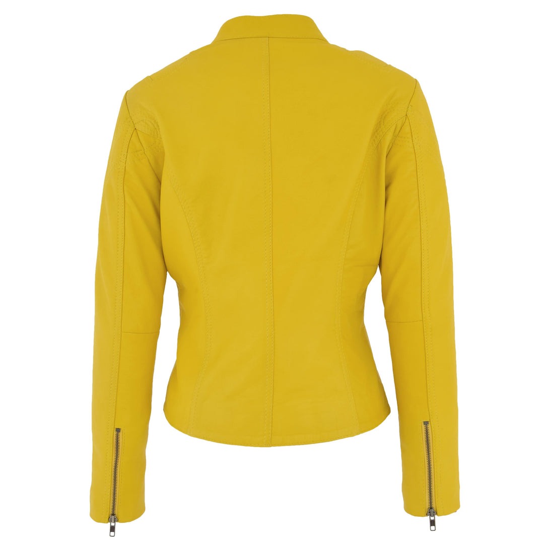 woman jackets 28\Womens Leather Standing Collar Jacket Becky Yellow